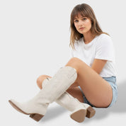 Bottes Cowboy en Daim pour Femme avec Talon Bloc