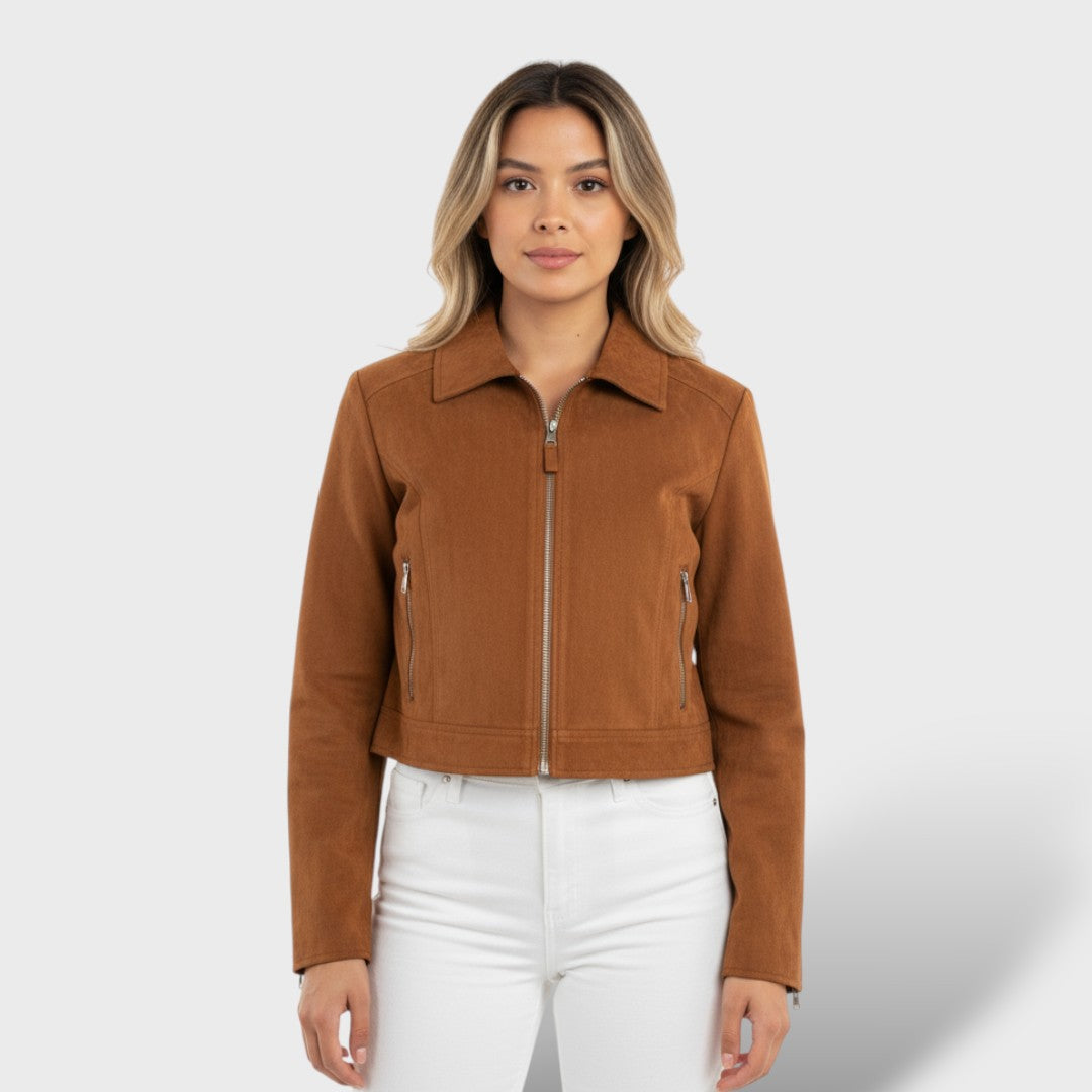 Veste courte en daim vintage femme