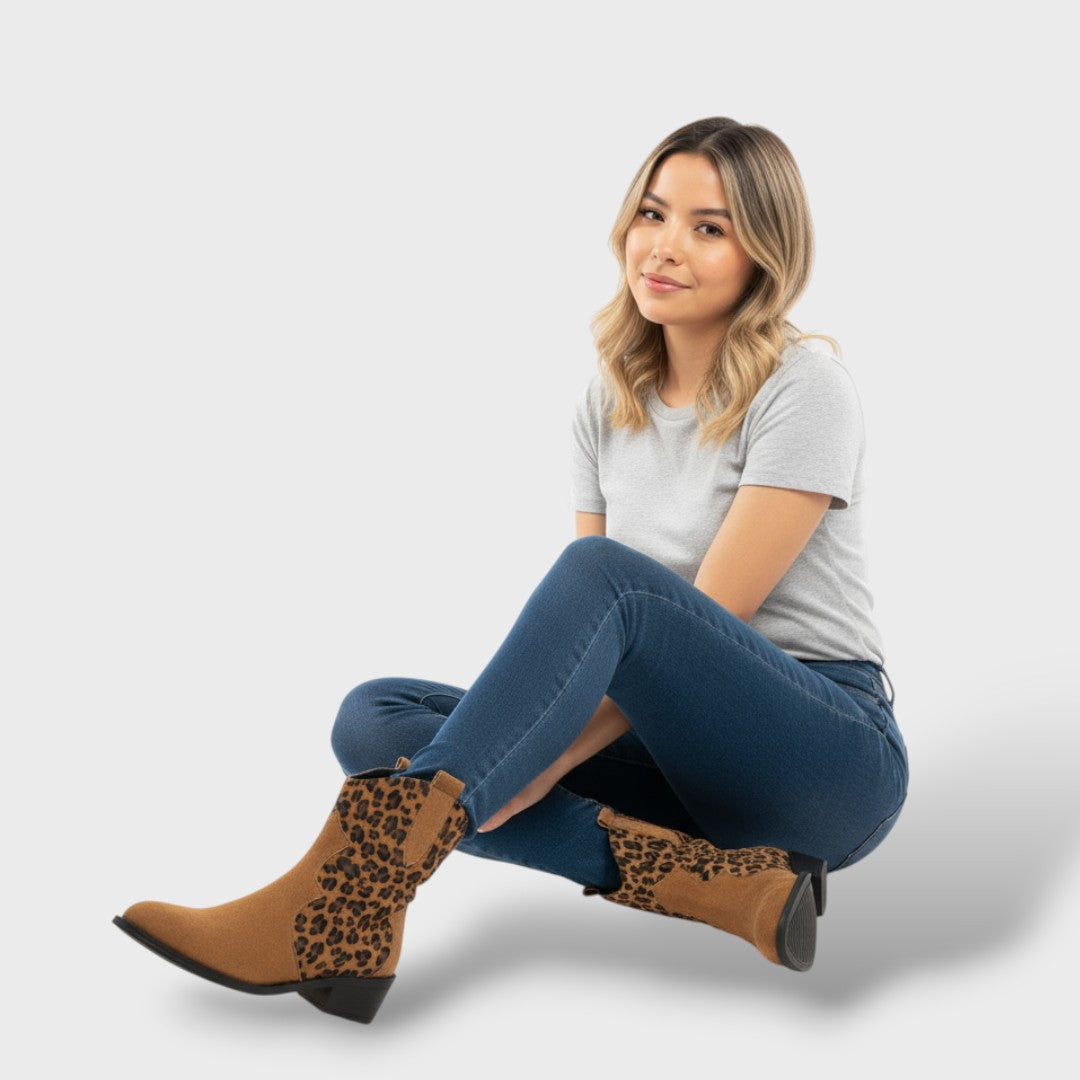Bottes Cowboy Femme Léopard Pointe Fine Daim