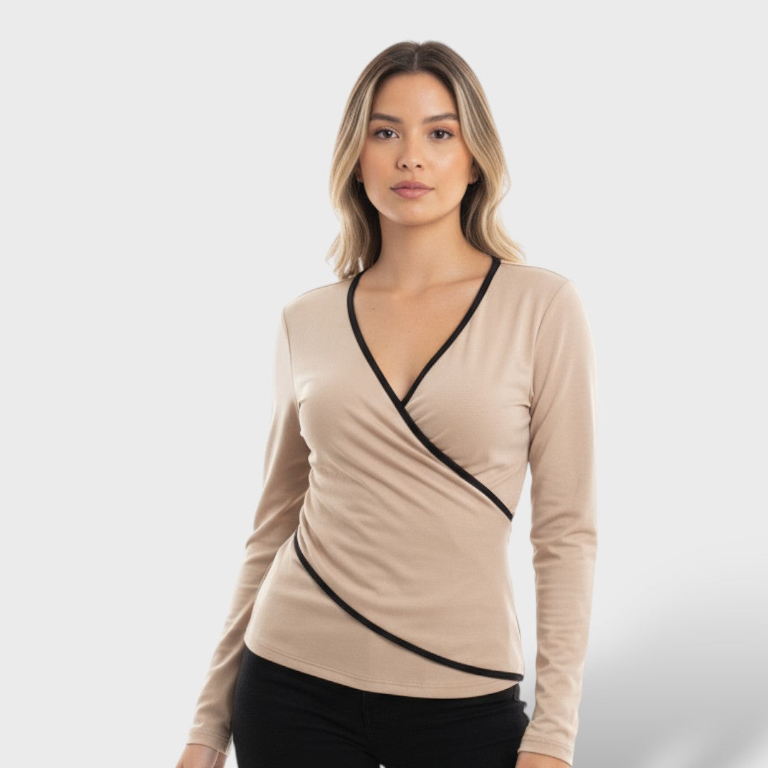 Blouse Croisée Femme Élégante Contraste