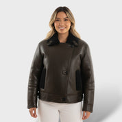 Manteau Femme en Cuir Synthétique et Shearling