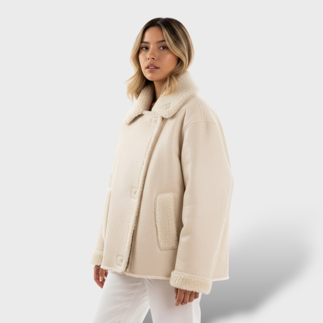 Manteau Femme en Cuir Synthétique et Shearling