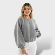 Veste Bomber Douce avec Fermeture Éclair et Ourlet Élastique