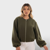 Veste Bomber Douce avec Fermeture Éclair et Ourlet Élastique