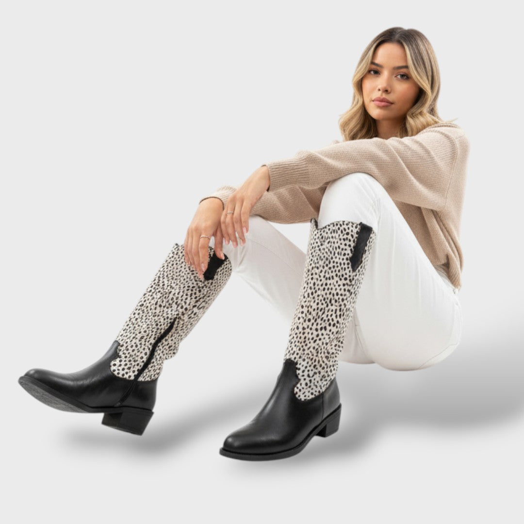 Bottes Mi-Mollet Femme Léopard Mode Décontractée