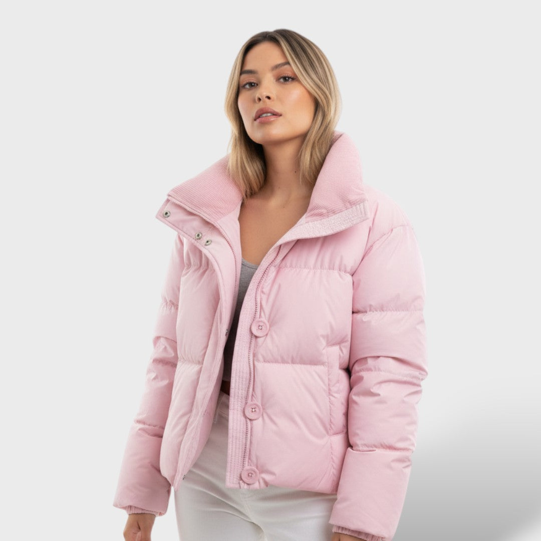 Veste Courte Matelassée avec Col Montant et Rembourrage en Duvet