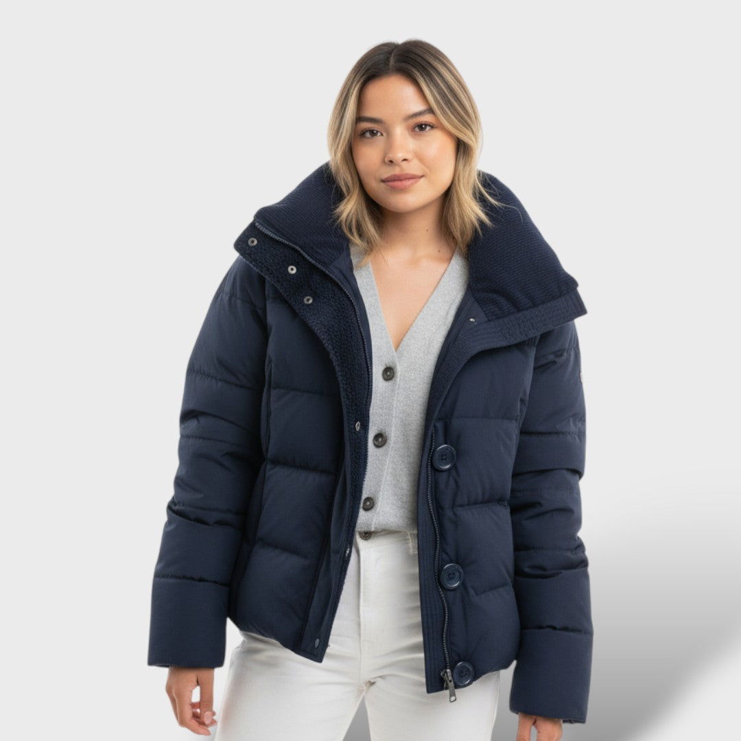 Veste Courte Matelassée avec Col Montant et Rembourrage en Duvet