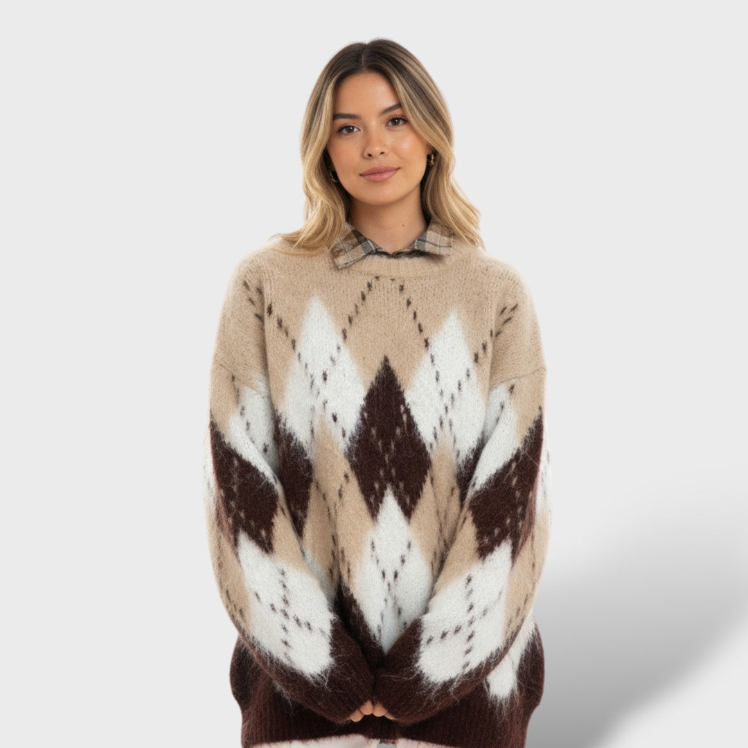 Pull Femme à Carreaux Rétro