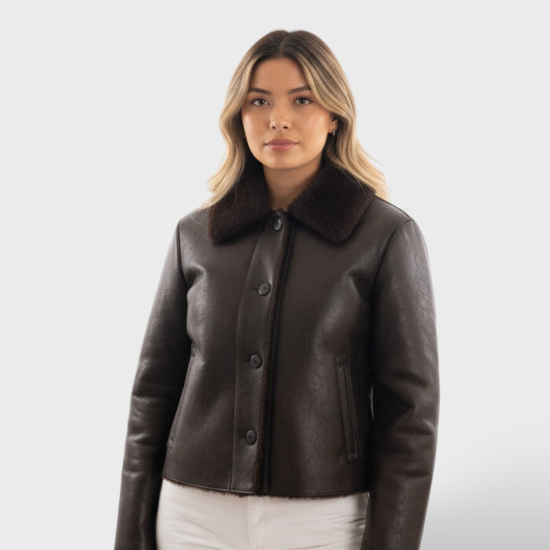 Manteau Réversible en Similicuir avec Revers et Poches