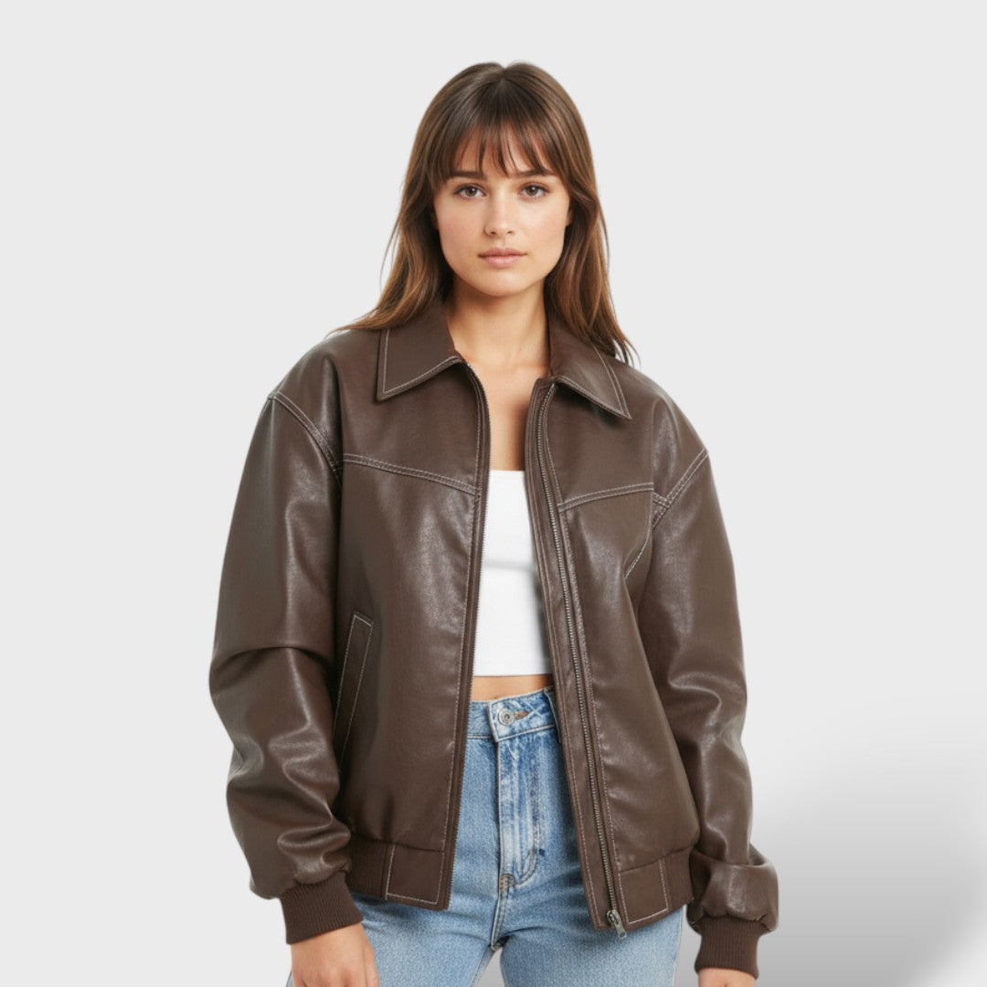 Veste en Cuir Femme Style Rétro