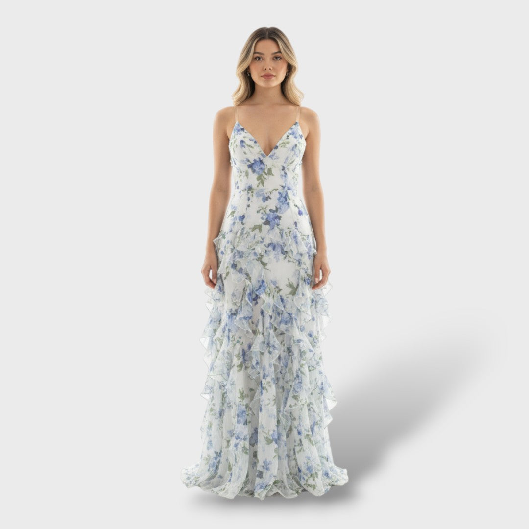 Robe florale sans manches avec décolleté en V profond