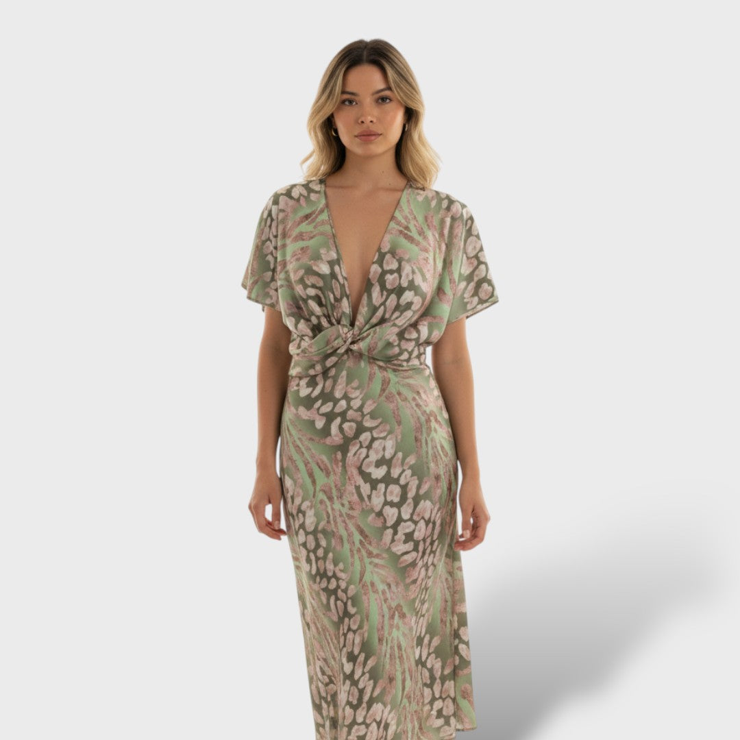 Robe imprimée avec design tordu et manches courtes