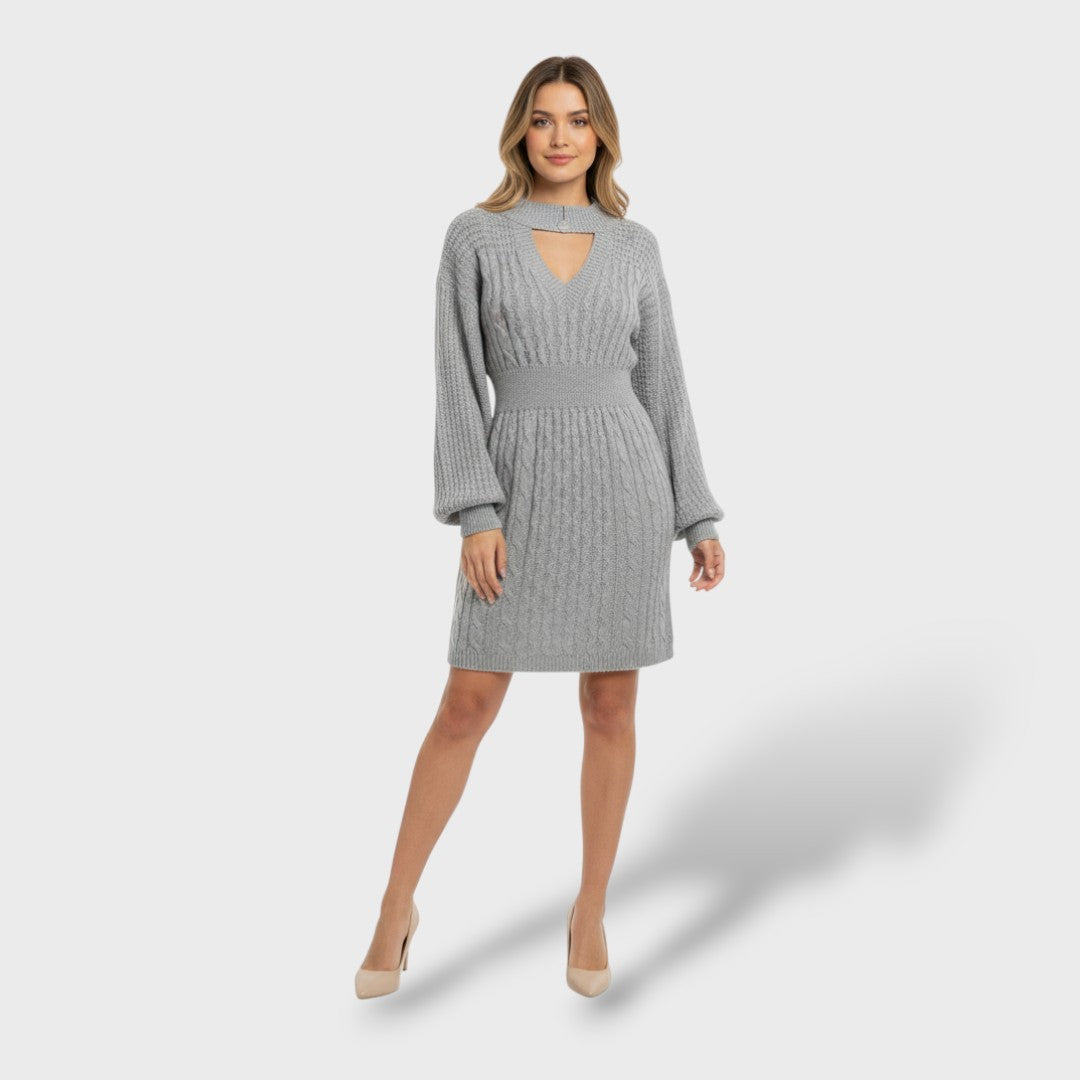 Robe en Laine à Manches Bouffantes avec Découpes