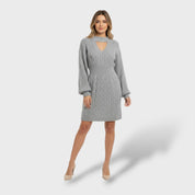 Robe en Laine à Manches Bouffantes avec Découpes