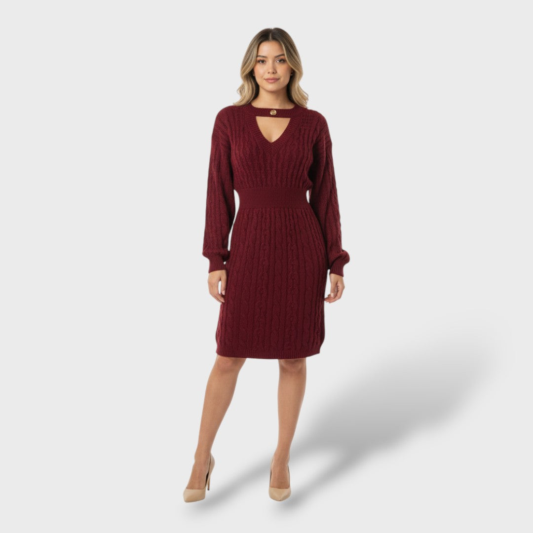 Robe en Laine à Manches Bouffantes avec Découpes