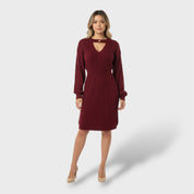 Robe en Laine à Manches Bouffantes avec Découpes