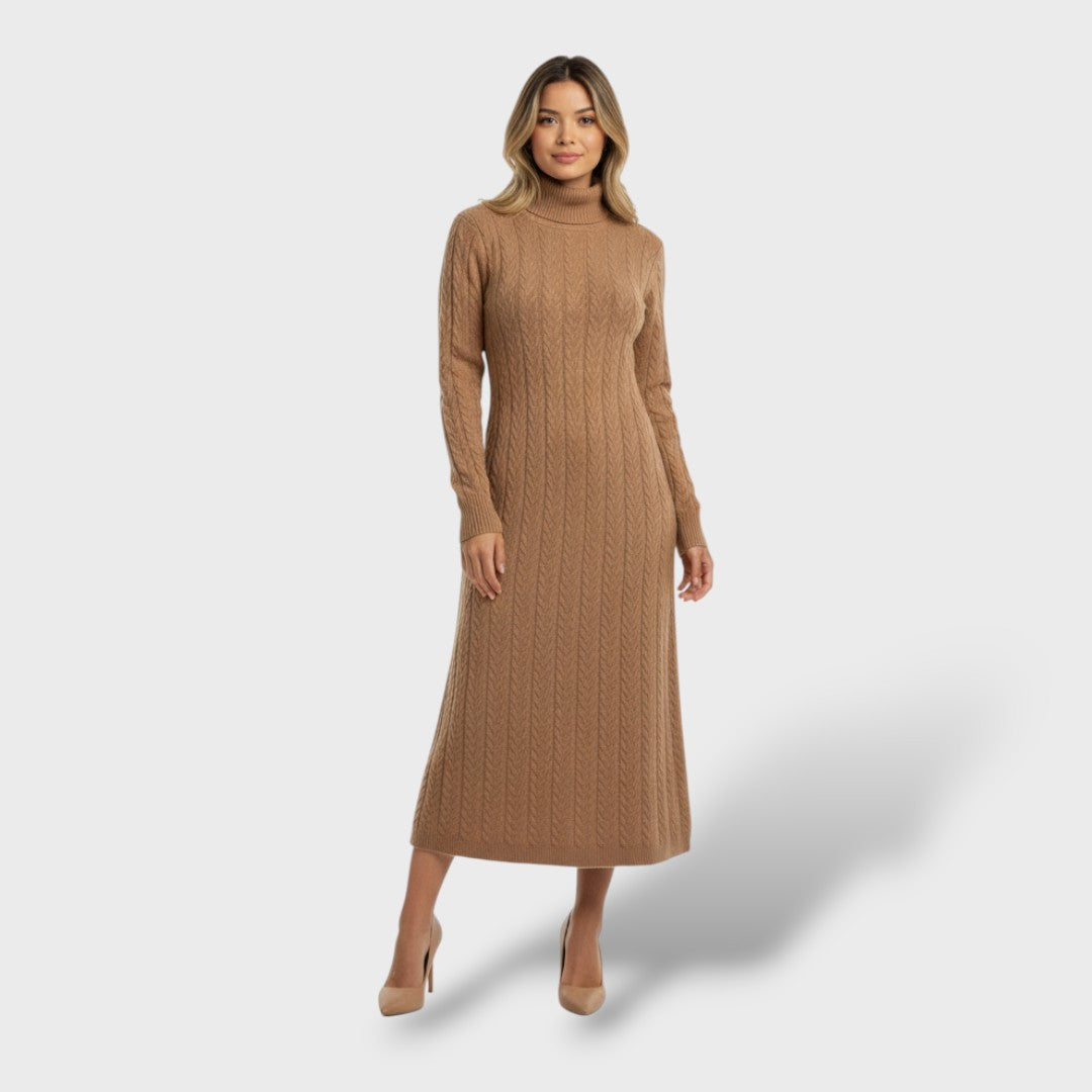 Robe Longue en Laine Mérinos Col Roulé