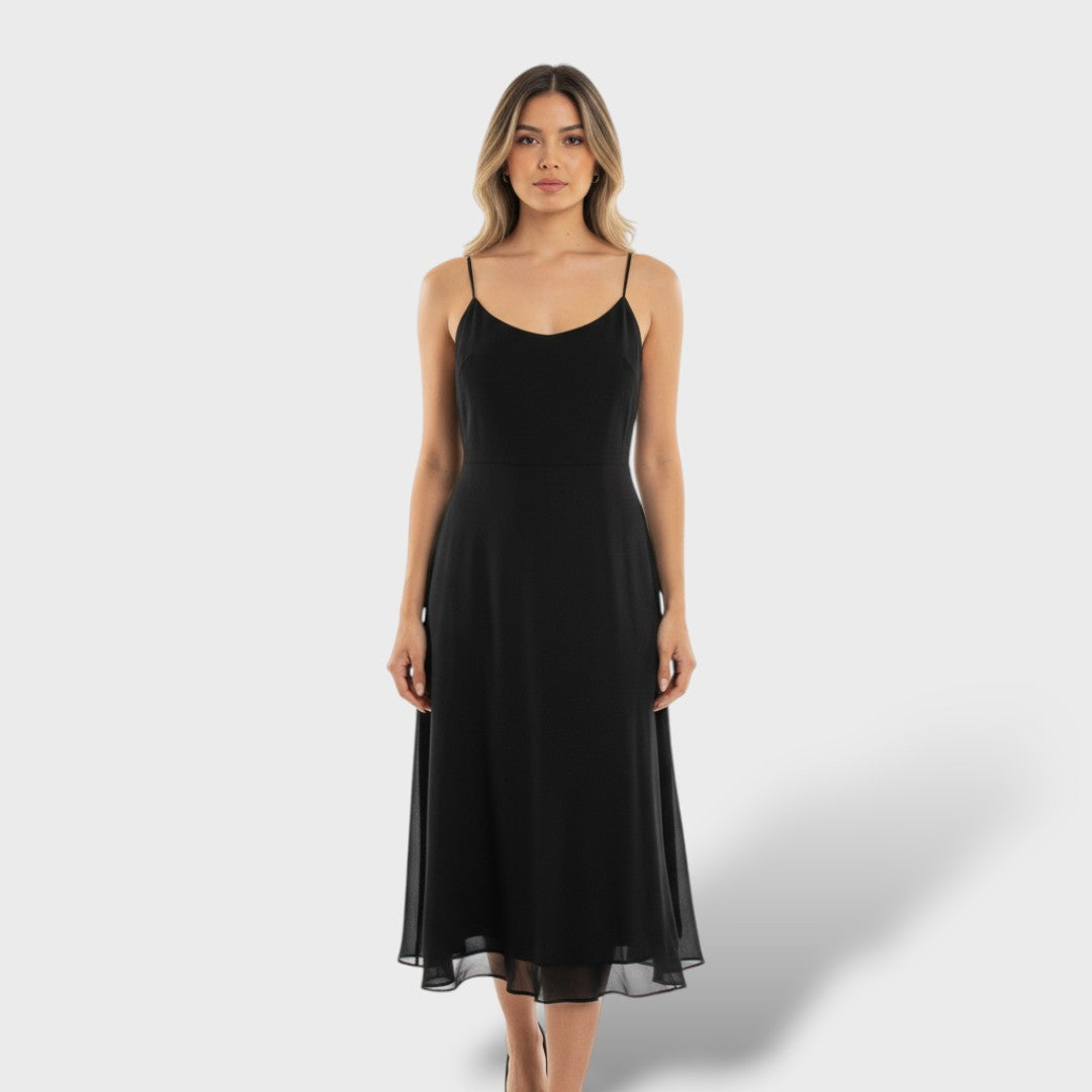 Robe Midi Élégante Sans Manches avec Col Carré