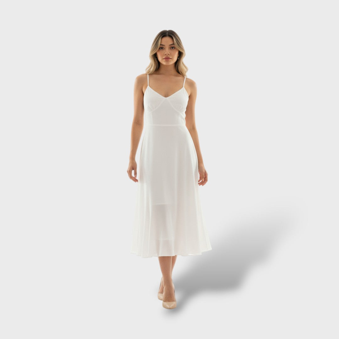 Robe Midi Élégante Sans Manches avec Col Carré
