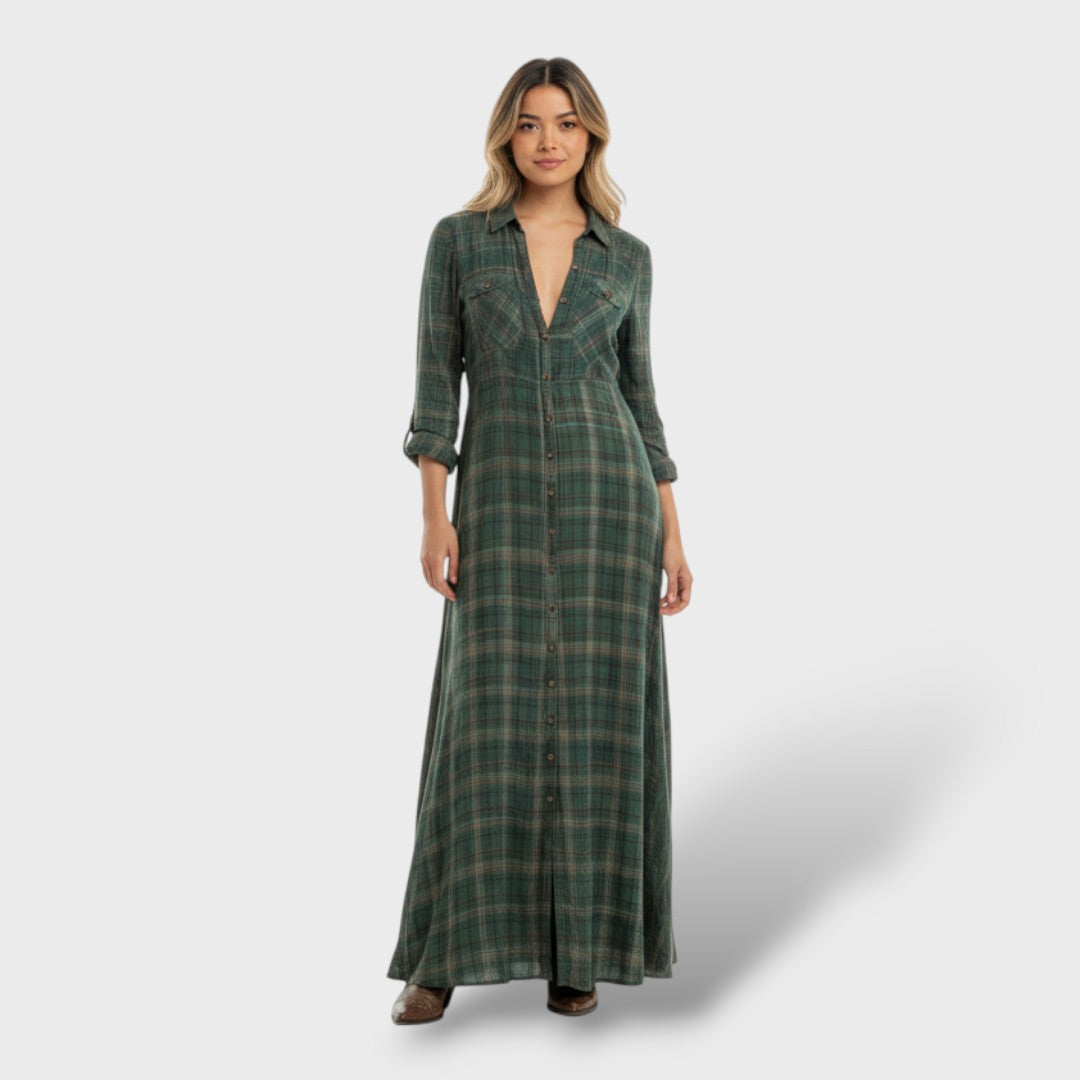 Robe Longue Femme Style Carreaux