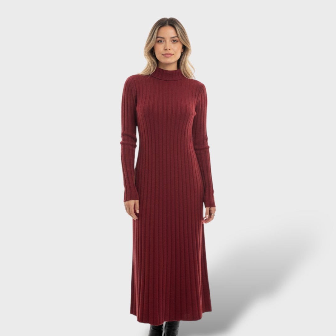 Robe en Laine Mérinos Col Montant Femme