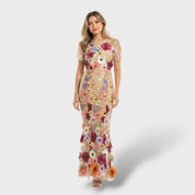 Robe Longue en Dentelle avec Broderie Florale