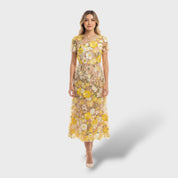 Robe Longue en Dentelle avec Broderie Florale