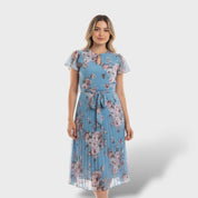 Robe Midi Fleurie Croisée avec Ceinture Nœud