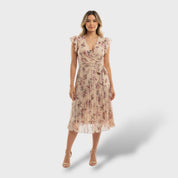 Robe Midi Fleurie Croisée avec Ceinture Nœud