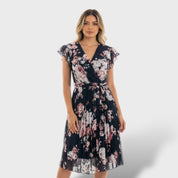 Robe Midi Fleurie Croisée avec Ceinture Nœud
