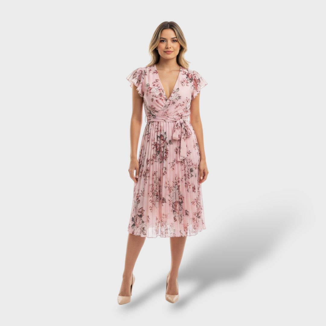Robe Midi Fleurie Croisée avec Ceinture Nœud