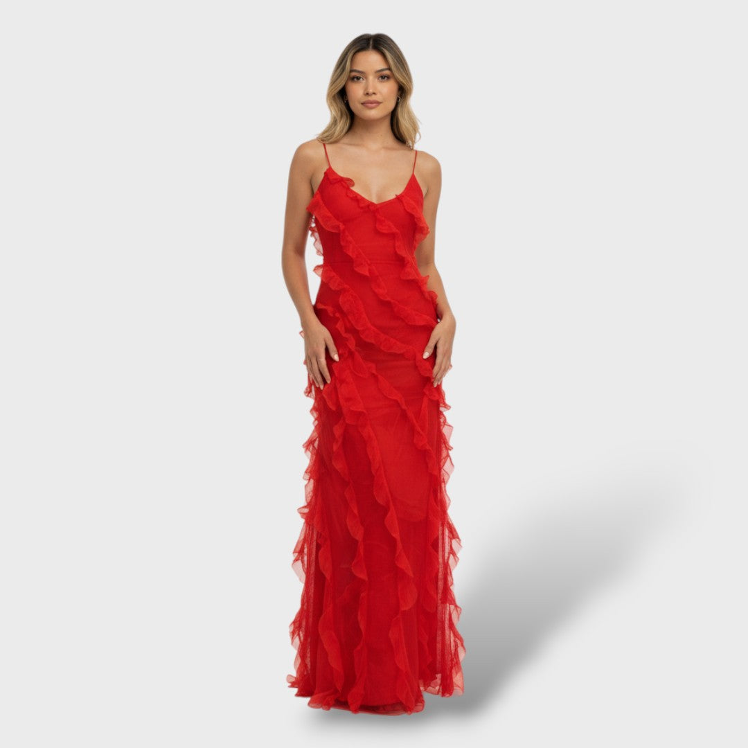 Robe Longue en Georgette avec Volants et Dos Nu