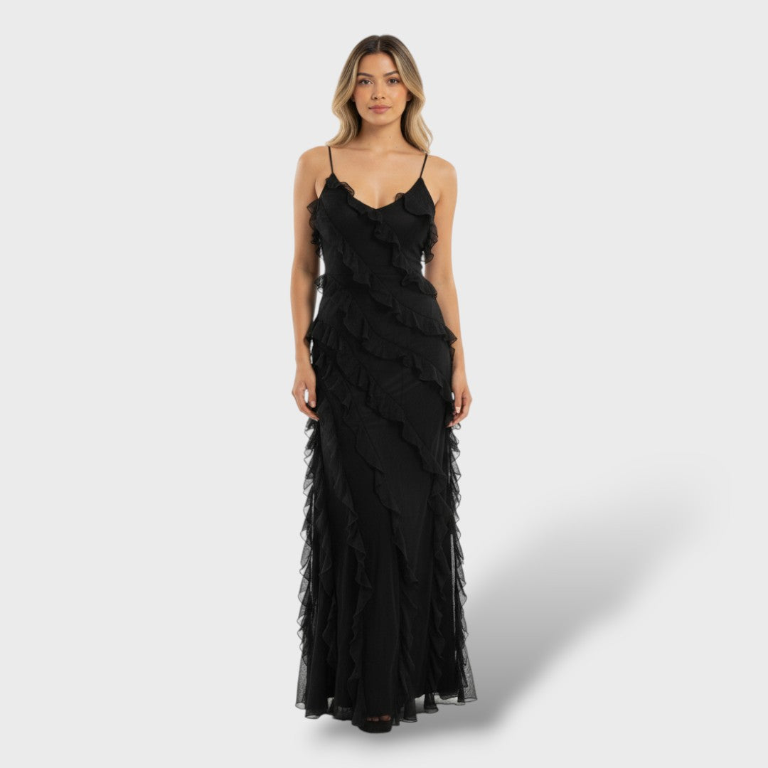 Robe Longue en Georgette avec Volants et Dos Nu