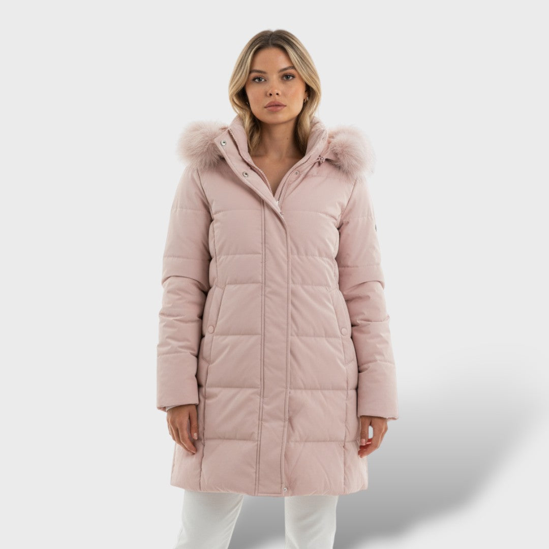 Manteau élégant avec capuche en fausse fourrure