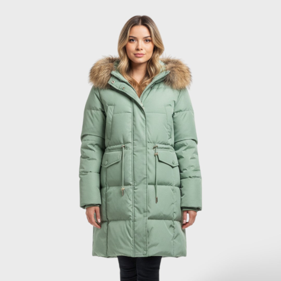 Manteau élégant avec capuche en fausse fourrure