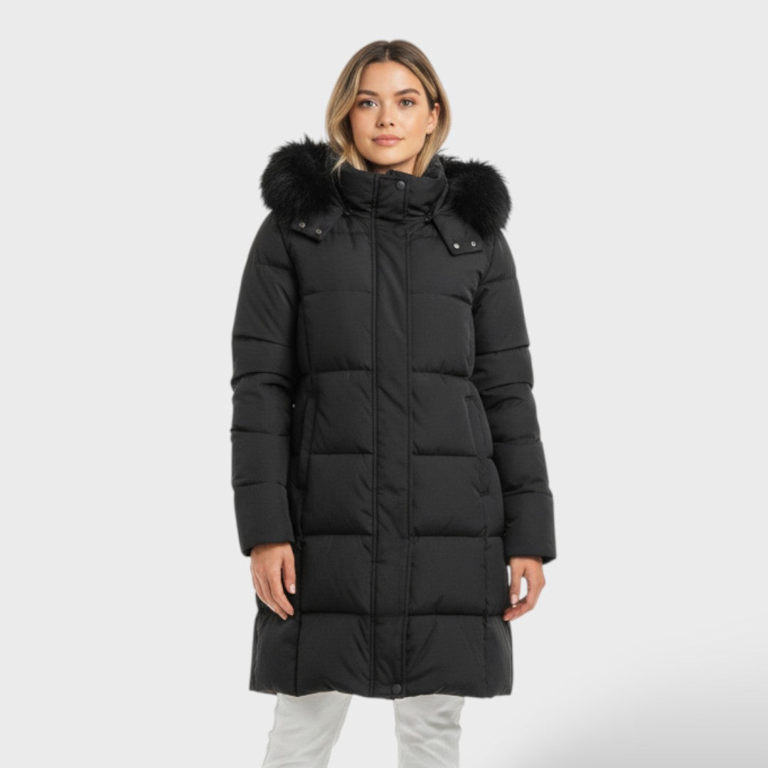 Manteau élégant avec capuche en fausse fourrure