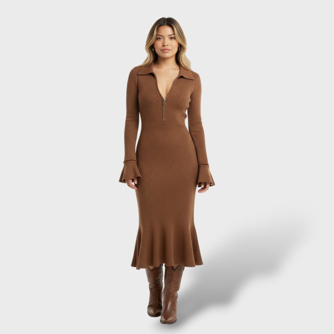 Robe Midi en Tricot avec Col Zippé