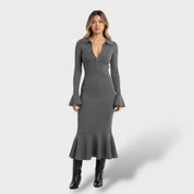 Robe Midi en Tricot avec Col Zippé