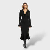 Robe Midi en Tricot avec Col Zippé