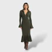 Robe Midi en Tricot avec Col Zippé