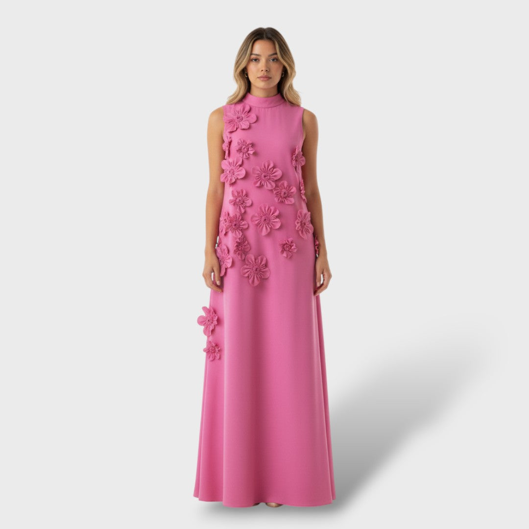 Robe Longue Sans Manches Fleurs 3D