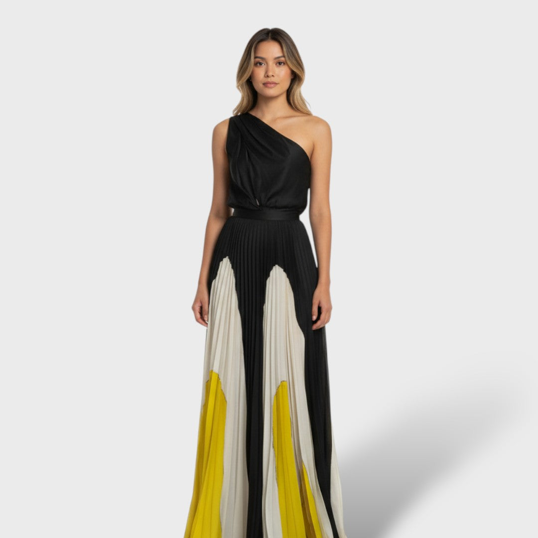 Robe Longue Asymétrique Color Block