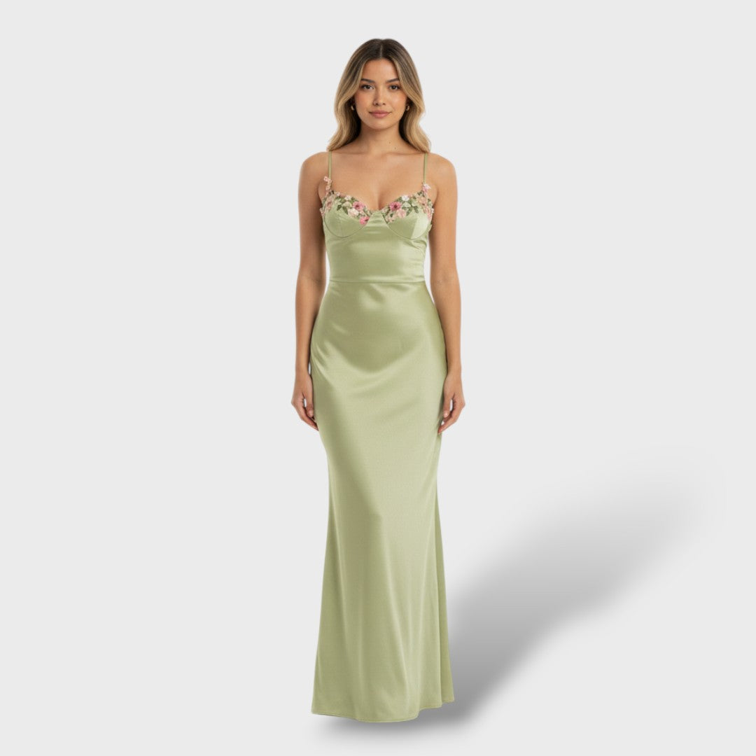 Robe Longue Brodée Florale Élégante