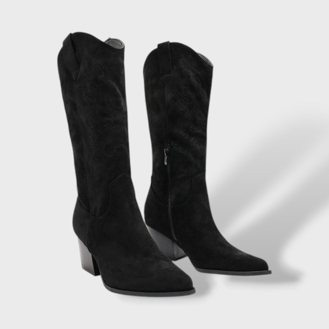 Bottes Cowboy Femme Mi-Mollet Talon Large Brodées