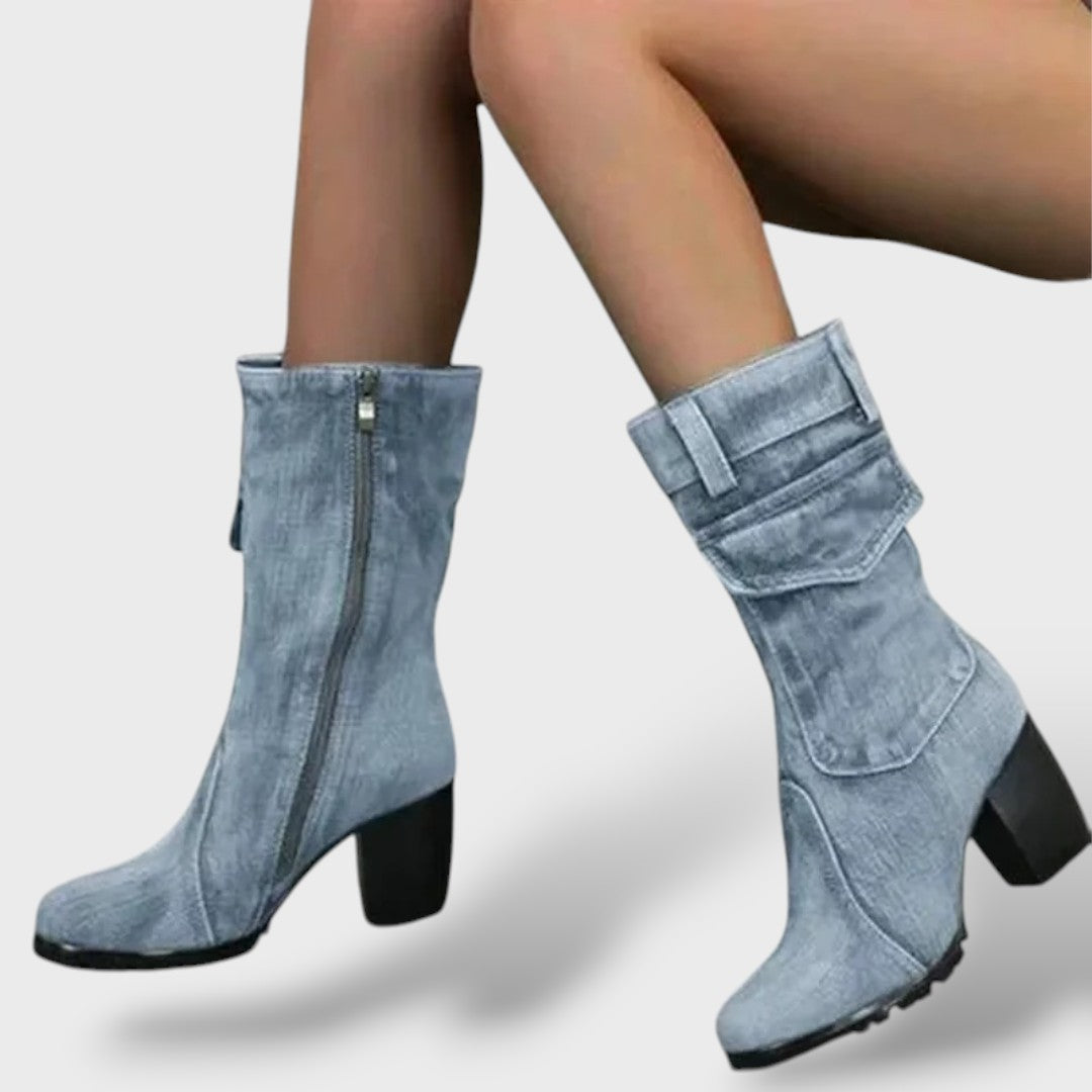 Bottes Cowboy Femme Talon Haut Denim