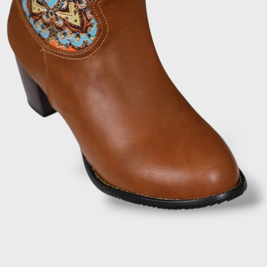 Bottes Femmes Hautes Florales avec Talon Carré