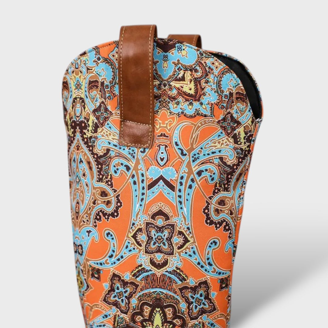 Bottes Femmes Hautes Florales avec Talon Carré