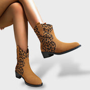 Bottes Cowboy Femme Léopard Pointe Fine Daim