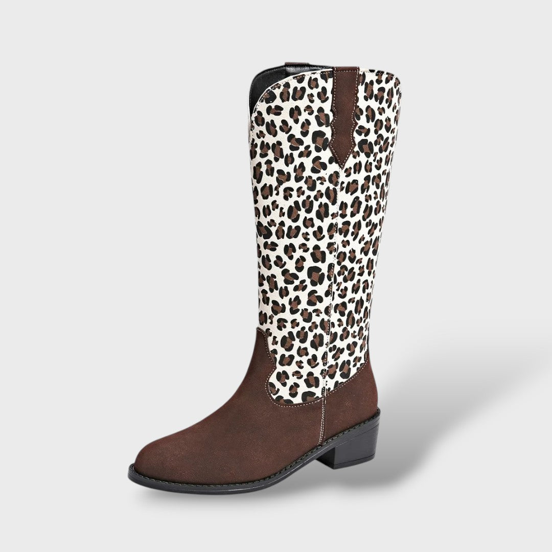 Bottes Mi-Mollet Femme Léopard Mode Décontractée