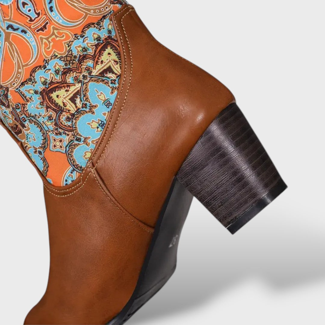 Bottes Femmes Hautes Florales avec Talon Carré